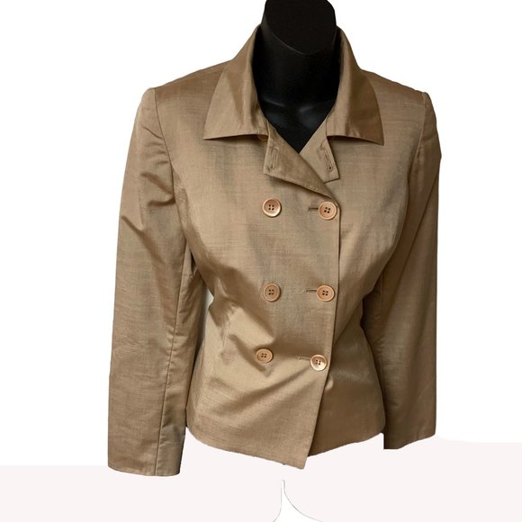 PIAZZA SEMPIONE Tan Wool Silk Blend Buttoned Blazer‎ - Picture 4 of 9